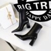 6838-2Stylish and simple pointed high heel women's winter ankle Chelsea boot side zipper-Bigtree shoes