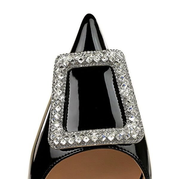 BIGTREE SHOES 638-K28 European and American Banquet High Heels Patent Leather Stilettos Shallow Mouth Pointed Toe Side Hollow Metal Rhinestone Buckle Pumps Women