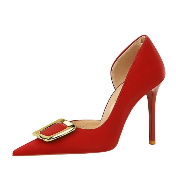 BIG TREE SHOES 626-K7 European and American Style High Heel Stiletto Heel Banquet Women's Shoes Ultra High Heel Shallow Mouth Pointed Side Hollow Metal Buckle Pumps
