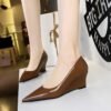 BIGTREE SHOES 6639-1 Retro European American Style Wedge High Heel Low-Cut Pointed Toe Pedicure Slimming Banquet Women's Thin Shoes Female Wedge Heels