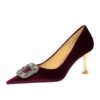 Bigtree Shoes 1818-K83 European and American Style Light Luxury Banquet High Heels Women's Shoes Wine Glass Heel Metal Rhinestone Buckle Thick Suede Pumps