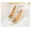7239-1 European And American Fashion Slim Thin-heeled Super High-heeled Women's Shoes Shallow Pointed Big Metal Buckle Shoes