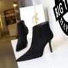 Bigtree Shoes 1619-5 European and American Simple  Thinner Stiletto Heel Suede Pointed-Toe Side Zip Women's Boots Ankle Boots