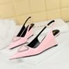 BIGTREE SHOES 1097-K37 European and American Banquet Women's Fashion Shoes High Heel Wedge Shiny Patent Leather Rhinestone Buckle Hollow Back Strap Pumps
