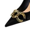 7239-1 European And American Fashion Slim Thin-heeled Super High-heeled Women's Shoes Shallow Pointed Big Metal Buckle Shoes