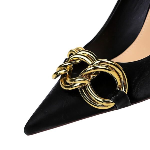 7239-1 European And American Fashion Slim Thin-heeled Super High-heeled Women's Shoes Shallow Pointed Big Metal Buckle Shoes