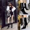 BIG TREE SHOES 315-13 European and American Fashion Thinner Shiny Patent Leather Stretch Slimming Pointed Ankle Boots Winter Skinny Boots