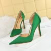 4b632ff1fc322cb65f01259c17c41290 BIG TREE 3165-8 European and American Fashion Minimalist Super High Heel Stiletto Satin Shallow Mouth Pointed Side Hollow High Heels Women's Thin Shoes