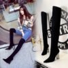 BIG TREE SHOES 3128-6 European and American Fashion Metal Heel Chunky Heel High Heel Suede Pointed Toe Thinner Pedicure over-the-Knee Boots