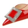 BIGTREE SHOES 638-Ak63 Banquet High Heels Women's Shoes Patent Leather Low-Cut Pointed Toe Side Hollow Square Metal Rhinestone Buckle Pumps Women