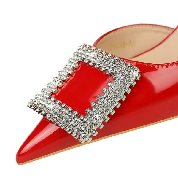 BIGTREE SHOES 638-Ak63 Banquet High Heels Women's Shoes Patent Leather Low-Cut Pointed Toe Side Hollow Square Metal Rhinestone Buckle Pumps Women
