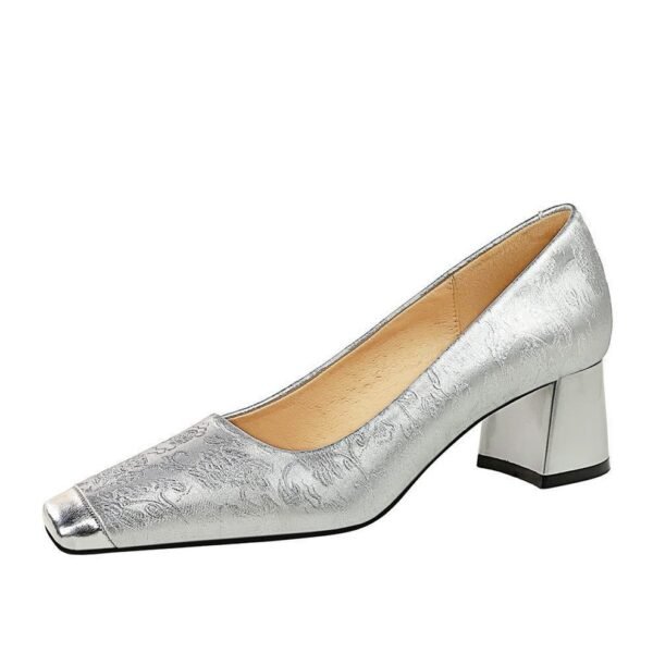 BIGTREE SHOES 5288-8 National Style Women's Shoes Entry Lux Elegant Thick Heel Mid-Heel Low-Cut Color Matching Square Head Embroidery Thread Satin Banquet Shoes Women