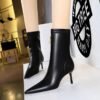 4ca44fe780ca00ad318d71f528115939 big tree shoes 328-12 Retro European American Style Winter Fashion Simple Mid Heel Stiletto Heel Pointed Toe Pedicure Slimming Banquet Women's Boots Short Boots