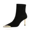 Bigtree Shoes 319-12 European and American Style Fashion Banquet Women's Boots Short Tube Stiletto Heel Metal Pointed Toe Pedicure Slimming Suede Short Boots