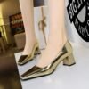 BIGTREE SHOES 5288-9 Retro European American Style Women's Shoes Mid Heel Chunky Heel Square Toe Shallow Mouth Pedicure Versatile Banquet Spring and Autumn Single-Layer Shoes