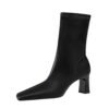 BIGTREE SHOES 375-5 Retro European American Style Simple and Thin Women's Short Boots Skinny Boots Chunky Heel High Heel Square Head Winter Boots