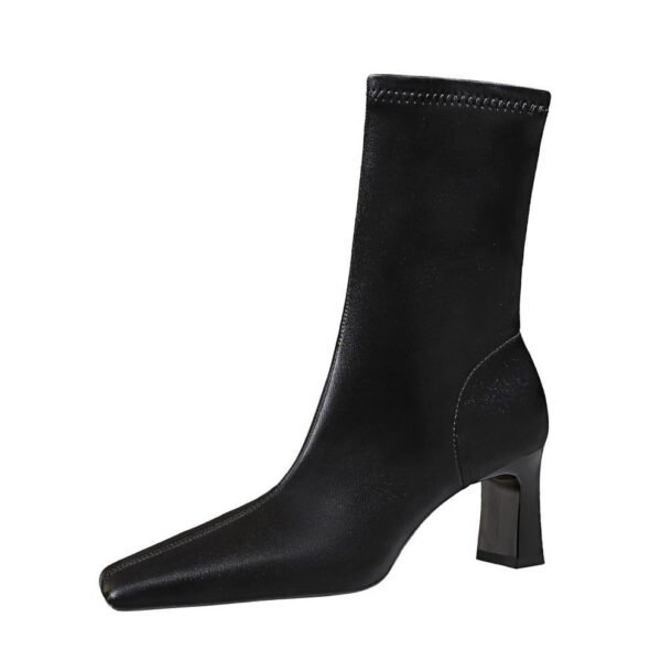 BIGTREE SHOES 375-5 Retro European American Style Simple and Thin Women's Short Boots Skinny Boots Chunky Heel High Heel Square Head Winter Boots