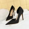 4dc4974edff7fe3f21f85766c069c160 BIG TREE 3165-8 European and American Fashion Minimalist Super High Heel Stiletto Satin Shallow Mouth Pointed Side Hollow High Heels Women's Thin Shoes