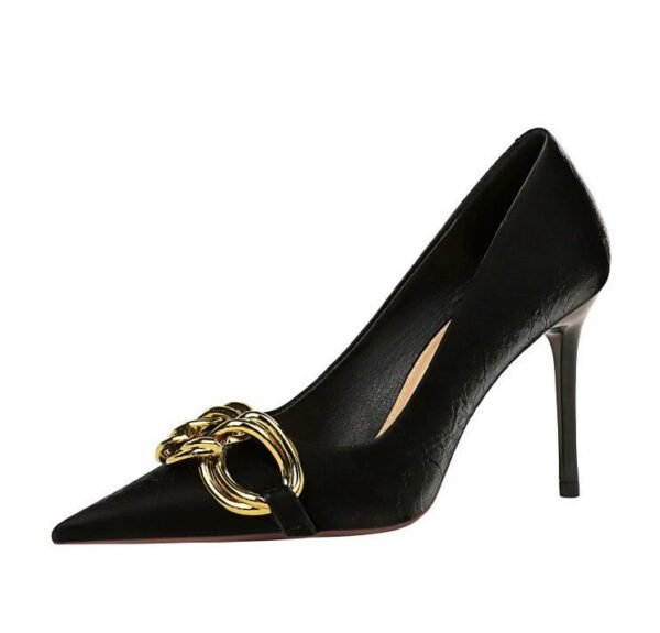7239-1 European And American Fashion Slim Thin-heeled Super High-heeled Women's Shoes Shallow Pointed Big Metal Buckle Shoes