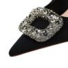 Bigtree Shoes 18249-ak83 European and American Style Banquet Women's Shoes Stiletto Heel Shallow Mouth Pointed Toe Satin Metal Rhinestone Buckle Women's Shoes