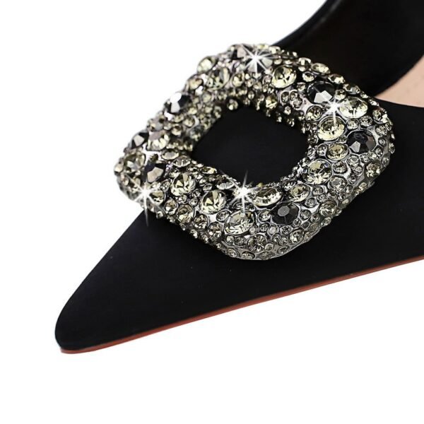 Bigtree Shoes 18249-ak83 European and American Style Banquet Women's Shoes Stiletto Heel Shallow Mouth Pointed Toe Satin Metal Rhinestone Buckle Women's Shoes