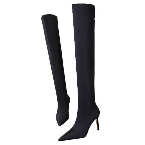 315-A9Over knee boots pointed high heel boots satin elastic boots-Bigtree shoes