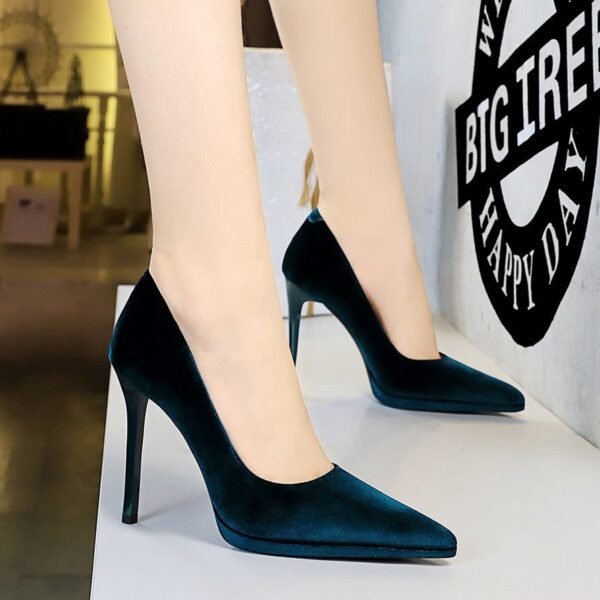 BIGTREE SHOES 3255-10 European and American Banquet Super High Heel Waterproof Platform Women's Shoes Thin Heel Shallow Mouth Pointed Toe Thickened Suede Single Shoes