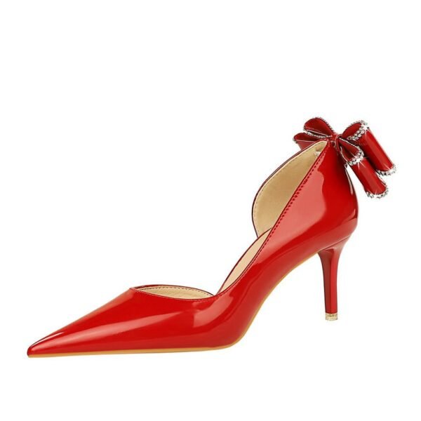 BIG TREE SHOES 638-ah35m Korean Style Banquet High Heels Stiletto Low-Cut Pointed Side Hollow Patent Leather Back Bow Women's Shoes