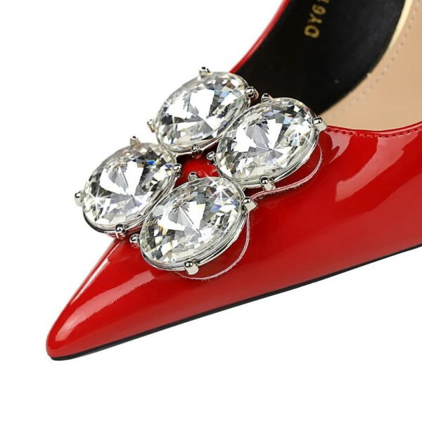 Bigtree Shoes 6122-K59 European and American Style Banquet High Heels Women's Shoes Stiletto Heel Super High Heel Patent Leather Shallow Mouth Pointed Rhinestone Buckle Single-Layer Shoes