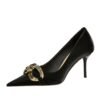 7239-A1 European and American fashion banquet women's shoes fine heel high heel shallow pointed metal buckle single shoes high heels