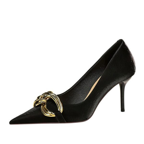 7239-A1 European and American fashion banquet women's shoes fine heel high heel shallow pointed metal buckle single shoes high heels