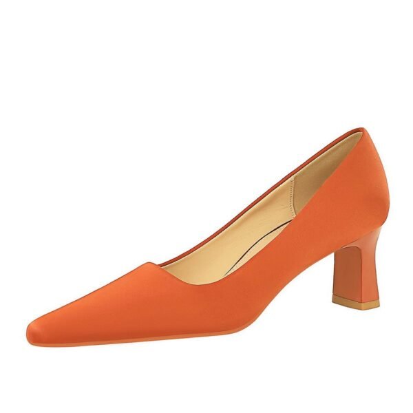504718cb61c4ec93d23afd870679642f BIGTREE SHOES 6186-2 Korean Style Fashionable All-Match Simple Pedicure High Heel Chunky Heel Low-Cut Square Toe Satin Women's Shoes High Heels Pumps