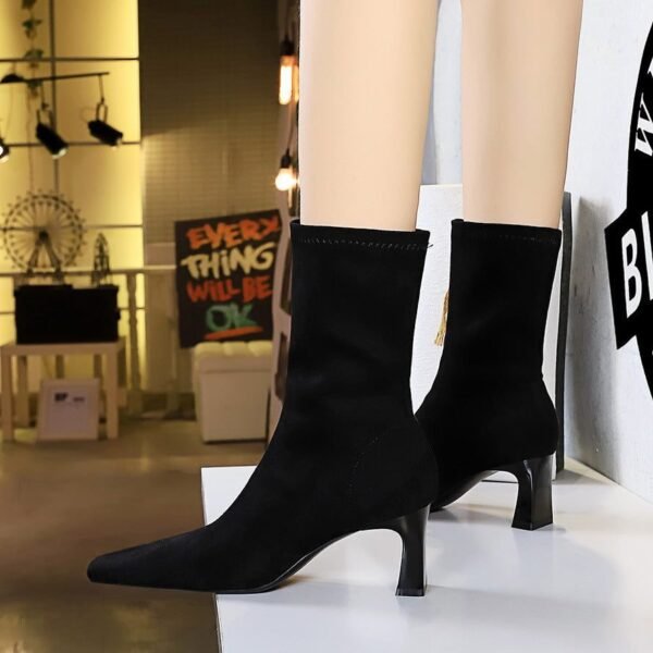 508ae75fe8c7813782b2ee342ccb2e70 BIGTREE SHOES 375-8 European and American Fashion Minimalist Chunky Heel Square Toe Suede Pedicure Slimming Women's Short Boots Winter High Heel Boots
