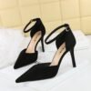 BIGTREE SHOES 8386-8 European and American Style Simple Hollow Women's Shoes Stiletto Heel Shallow Mouth Pointed Toe Suede Hollow-out Strap Sandals