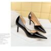 1363-A2 Korean fashion slim banquet fine heel high heel shallow pointed side hollow patent leather women's shoes single shoes high