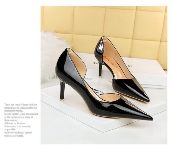 1363-A2 Korean fashion slim banquet fine heel high heel shallow pointed side hollow patent leather women's shoes single shoes high