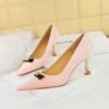 54eb265181f7a70b7d3c66bfa0e81752 BIG TREE SHOES 1818-K81 European and American Style Banquet High Heel Metal Heel Shallow Mouth Pointed Toe Metal Buckle Decoration Xi Shi Women's Suede Shoes