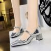 BIGTREE SHOES 5288-k87 European and American Style Retro Banquet Women's Shoes Mid Heel Chunky Heel Low-Cut Square Toe Strap Rhinestone Buckle Pumps Women