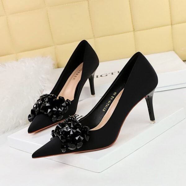 Bigtree Shoes 18249-ah27 European and American Style Banquet High Heels Light Luxury Women's Shoes Satin Shallow Mouth Pointed-Toe Bowknot High Heel Pumps