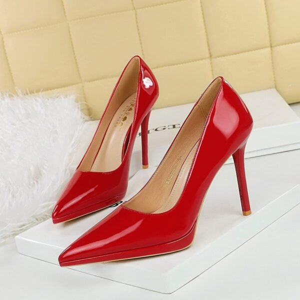 BIGTREE SHOES 3255-1 High Heels Stiletto Super High Heels Waterproof Platform Patent Leather Shallow Pointed Toe Single Shoes for Women