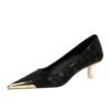 BIGTREE SHOES 237-28 European and American Style Fashion Banquet Women's Shoes Stiletto Mid-Heel Shallow Mouth Metal Pointed Digital Pattern Satin Pumps