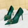 567b085fdc9e427ebd87d3f84b3f2aa9 Bigtree Shoes 825-H27 Korean Banquet High Heels Women's Shoes Stiletto Suede Shallow Mouth Pointed Gemstone Rhinestone Bow Pumps
