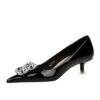 Bigtree shoes 237-k59 Korean style fashion banquet women's shoes stiletto mid-heel slimming patent leather low-cut pointed-toe metal rhinestone shoes