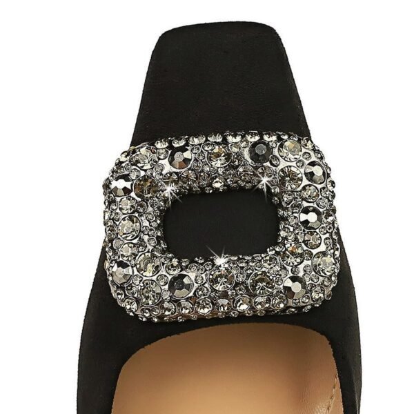 Bigtree Shoes 6186-k83 European and American Banquet Women's Shoes All-Match High Heel Chunky Heel Suede Square Toe Metal Rhinestone Buckle Single-Layer Shoes