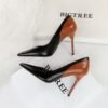 BIGTREE SHOES 9116-5 Retro Style High Heels Stiletto Heel Banquet Women's Shoes Shallow Mouth Pointed-Toe Colorblock Spring and Autumn New Super High Heel Shoes