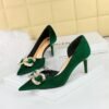 582c53e903d4705ef1d4e332ead5c524 BIGTREE SHOES 1363-Ak77 Banquet High Heels Women's Shoes Suede Shallow Mouth Pointed Toe Side Hollow Rhinestone Pearl Bow Pumps