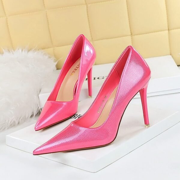 big tree shoes 9511-21 European and American Banquet Simple High Heels Stiletto Heel Shallow Mouth Pointed Crystal Patent Leather Pumps Women's Shoes