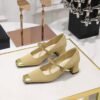 BIGTREE SHOES 5288-7 Temperament Mary Jane Shoes Chunky Very Mid-Very Low-Cut Color Matching Stitching Square Toe Metal Chain Ankle-Strap Shoes