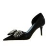 5ad7f68089eaaa73c1eec87a8c9b6dad BIG TREE Shoes 6168-AH3 European and American Banquet Thinner Side Hollowed Women's Shoes Shallow Mouth Pointed Toe Rhinestone Bow High Heel Pumps