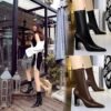 BIG TREE SHOES 3128-12 European and American Style Fashion Skinny Boots Metal Chunky Heel High Heel Pointed Toe Thinner Winter Boots